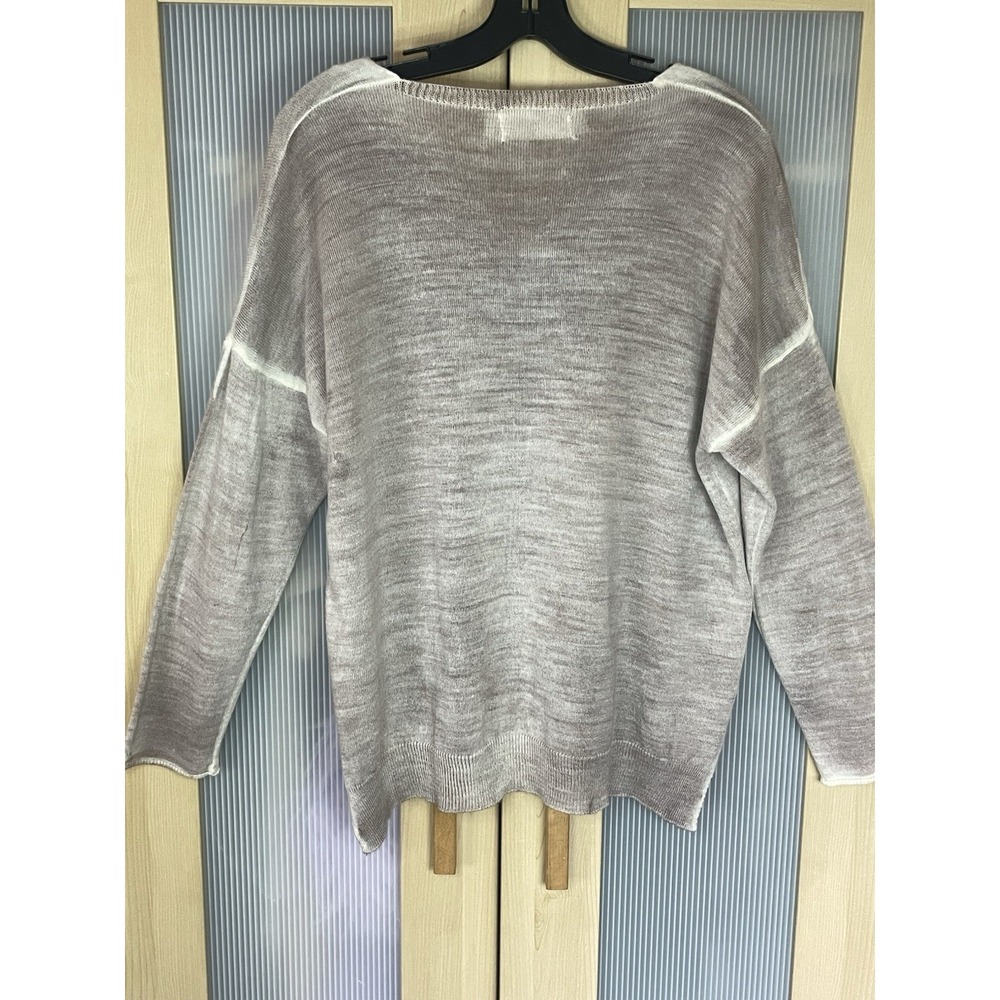 Wool Sweater Womens Sz M Pullover Textured Feather Fringe Trim Boho Lightweight - Picture 4 of 5
